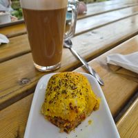 Vegan roll. Oat latte. at Heritage Cafe  in Leicester