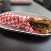 The seasonal veggie, which is filled with harissa squash, beet hummus, spinach and basil at The Dough Works in Exmouth