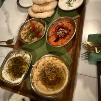 Mezze platter (all but the labneh is vegan) at Sara's Kitchen in Saratoga Springs