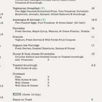 Menu avocado toast   at Babylon in London