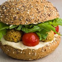 Sandwich Vegan Houmous, falafels, roquette et tomates cerises  at Petit PAUL in Brussels