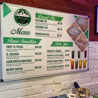 Wall menu for smoothies at Himalaya Vegan Organic Restaurant in New York City