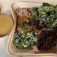 The six item plate.  Also available à la carte    at Himalaya Vegan Organic Restaurant in New York City