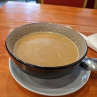 Starter soup before main at Himalaya Vegan Organic Restaurant in New York City