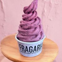Mixed berries blended into plant-based vanilla ice creamm  at Fragaria in Maitland