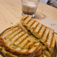 Homemade kimchi and avocado toasted sandwich at Cafeteria Brü in Vic