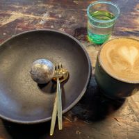 Sweet potato truffle and a cappuccino at Café Ojo in Odense