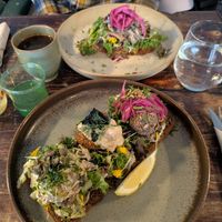 Mushroom toast and 3 smörrebröd at Café Ojo in Odense