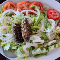 Greek salad sans cheese. at Tower of Pizza in Key Largo