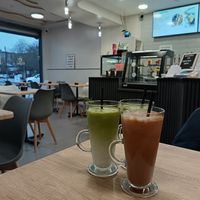 Iced latte and iced matcha latte at Chapter Café in Nottingham