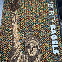 Bagel wall  at Liberty Bagels Grand Central in New York City