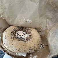Everything bagelbono with artichoke tofu spread   at Liberty Bagels Grand Central in New York City