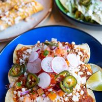 Enchiladas: verde and roja - vegan, nut free, can be made gf  at Antojitos Cantina in Edinburgh