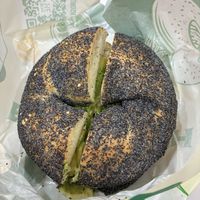 Poppy seed bagel with avocadoo  at Broad Nosh Bagels - 49th St in New York City