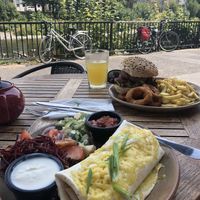 Burrito and burger by the river at Waterside Cafe in Kendal