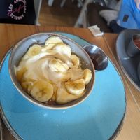 Yogurt, banana and syrup at Waterside Cafe in Kendal