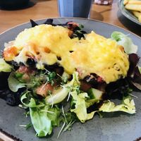 Baked mushroom with vegan cheese   at Waterside Cafe in Kendal