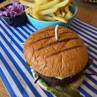 Cheeseburger and fries at Waterside Cafe in Kendal
