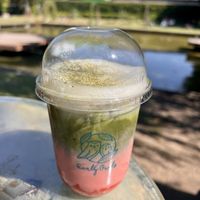 Strawberry iced matcha latte with oat milk   at Early Owls in Chiang Mai