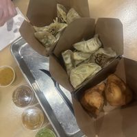 Vegan options dumplings / samosas/ sauce  at Momo Cha in Detroit