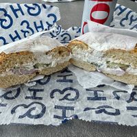 Everything Bagel with Tofu Cream Cheese, Cucumber, and Red Onion Sandwich at H&H Bagels in Boca Raton