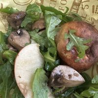 Mushrooms with arugula, apple and the super yummy potato bread   at Vital Garnish in Canandaigua