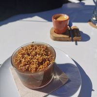 Carob, coconut, and strawberry slush mousse for dessert at Mar d'Estórias in Lagos