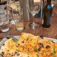 focaccia piccante and vegan alcohol free lagerr  at Amarone in Glasgow