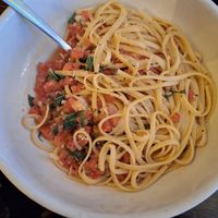 My Pasta Basilico (minus the Parmesan cheese). at The Island Fish Co. Restaurant & Tiki Bar in 