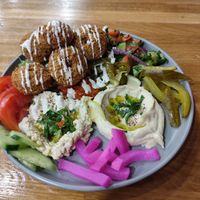 Falafel and hummus plate, with lots of salad. Big portion sizes. at Falafel House in Brighton And Hove