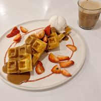 An Offer She Can't Refuse waffles but with Biscoff sauce rather than chocolate  at Haute Dolci Leeds in Leeds