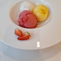 Vegan vanilla gelato, strawberry and mango sorbet at Haute Dolci Leeds in Leeds