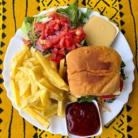 Garvey Burger platter aerial view:-) at Soul Vegetarian Kitisuru Branch  in Nairobi