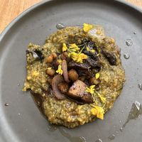 Polenta with mushrooms, and root vegetables   at Prudencia in Bogota