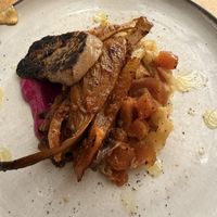 Sautéed vegetables, with kimchi, and mashed beet and cauliflower   at Prudencia in Bogota