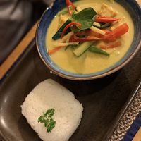 Thai green curry with tofu and sticky ricee  at NUSARA l Thai in Bournemouth