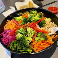 Vegetable Bibimbap (rice with assorted vegetables—omit egg and sauce if needed) at Cafe Moon in Kihei