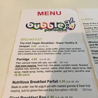 Menu at Bubble Tea Paradise Healthy Cafe in Limerick