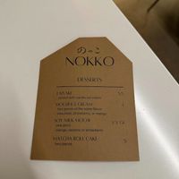 Dessert Menu at Nokko in Minneapolis
