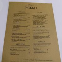 Menu  at Nokko in Minneapolis