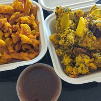 Vegetable pakora and onion bhaji at The Turmeric Cuisine of India in Napier