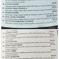 Menu at The Turmeric Cuisine of India in Napier