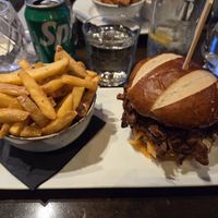 Vegan bhaji burger and chips at Weavers in Paisley