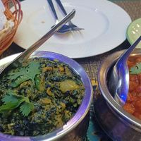 Sag Aloo and Chana Masala. Delicious! Worth a visit. at Curry Palace Restaurant in Krabi