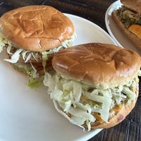 cheeseburger (made vegan) and It Ain’t Chicken Sandwich  at Pretty Good Advice in San Jose