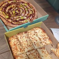 Small plant based BBQ pizza and plant based cheesy bread at Panago Pizza in Vancouver
