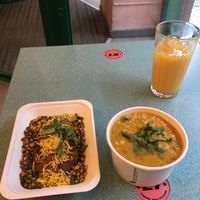 Rice and Dahl plus potato fritters   at Bundobust in Leeds