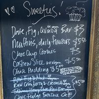 Sweet treats menu board  at Neville Coffee Cart in Narara