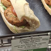 Vegan baguette with vegetable patty at Gregory's in Rodos
