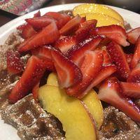 Vegan and Gluten free waffles at Baya Rica Cafe in Calgary